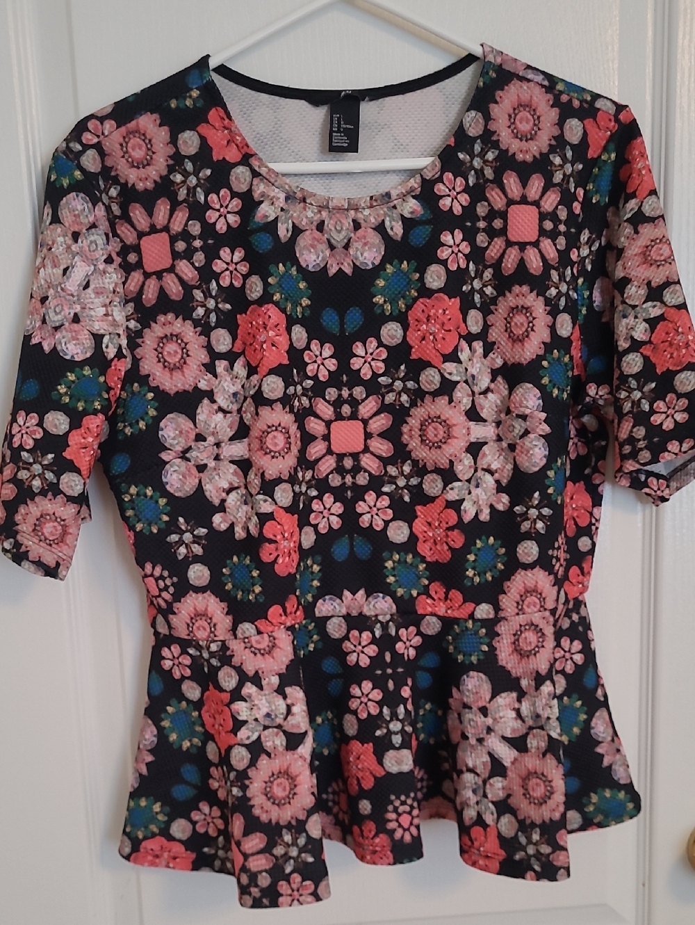 H&M Black Tunic Top with Pink Floral